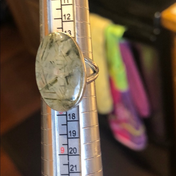BOUTIQUE GREEN RUTILE IN QUARTZ 925 SILVER RING 7 - Picture 11 of 12